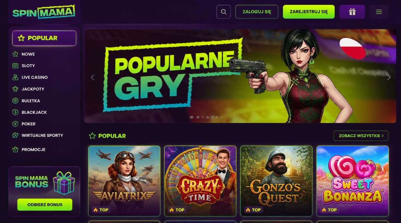 Popularne gry Spinmama wyświetlane na interfejsie zakładów