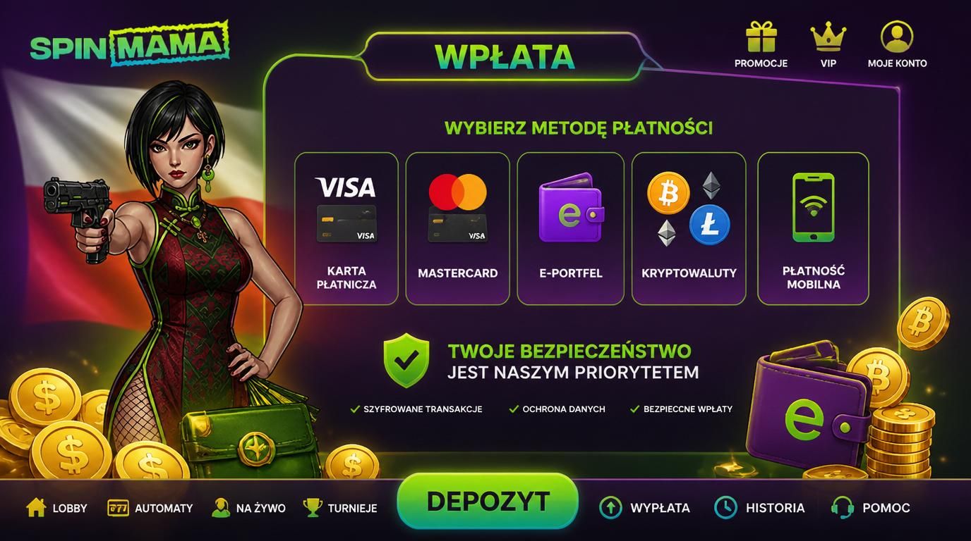 Interfejs kasyna z ikonami różnych metod płatności.